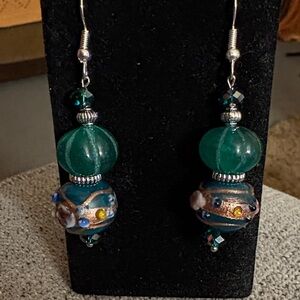 Handcrafted Green Birthday Cake and AB Beaded Earrings